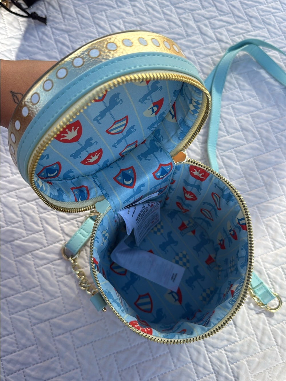 Loungefly Carousel Horse Round Crossbody Bag - Teal Trim with Gold Hardware - Picture 4 of 4